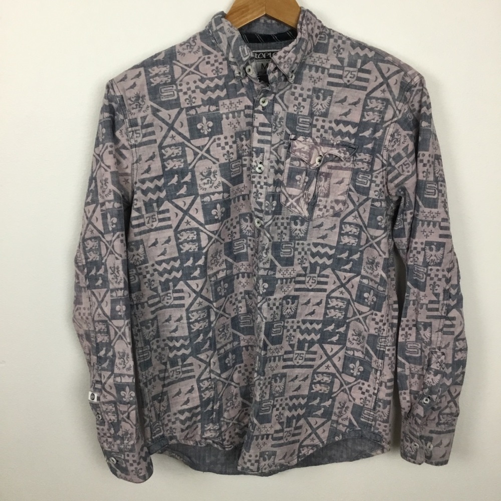 STAPLE World Renown Pigeon Brand Allover Print Button Down Shirt size M